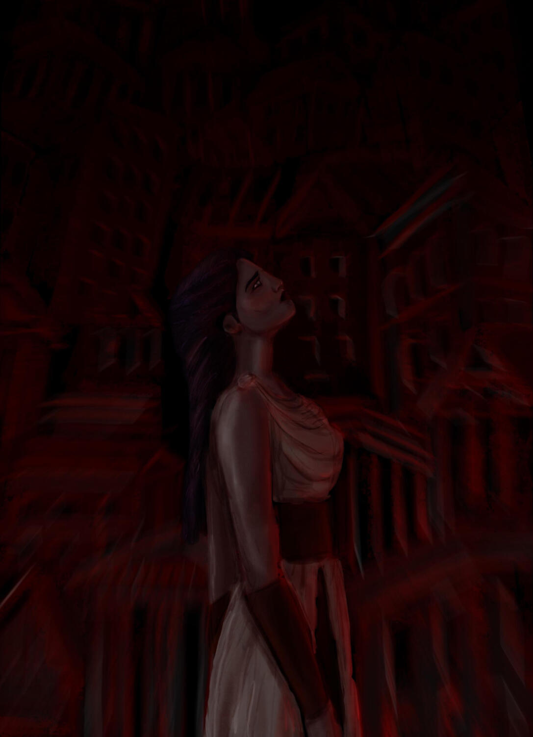Colorful illustration from the Greek Mythology inspired romantasy, EREBOS, showing Ilaeira and in the Netherworld.